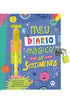 Diário mágico de sentimentos, capa azul com desenhos coloridos, caneta invisível e cadeado. — Plenitude