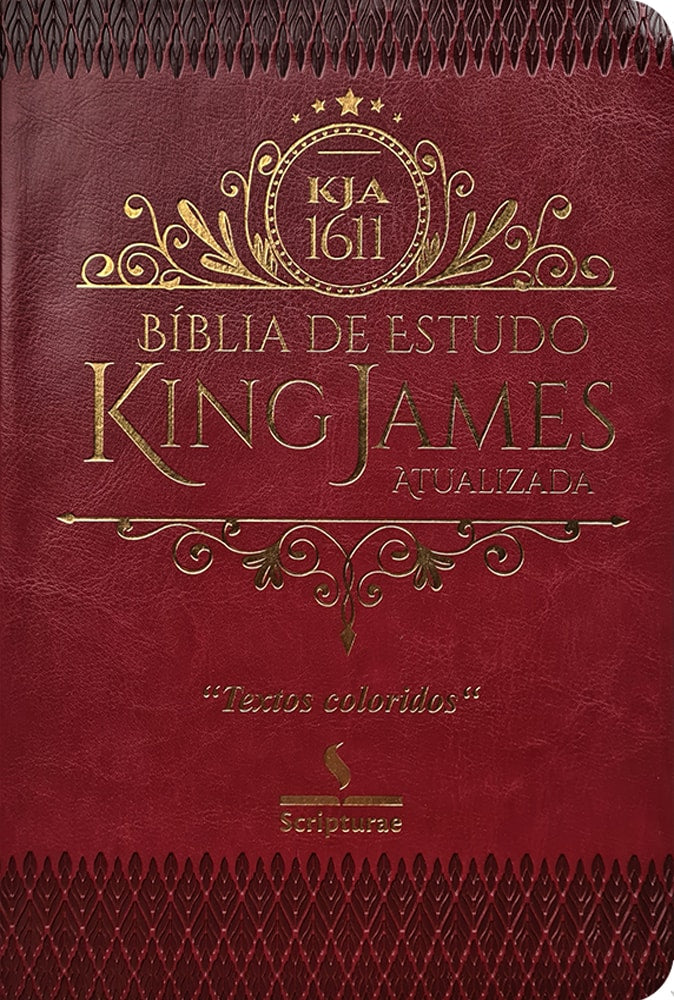 Bíblia de Estudo King James Atualizada | 1611 | Letra Normal | Capa Luxo Vinho