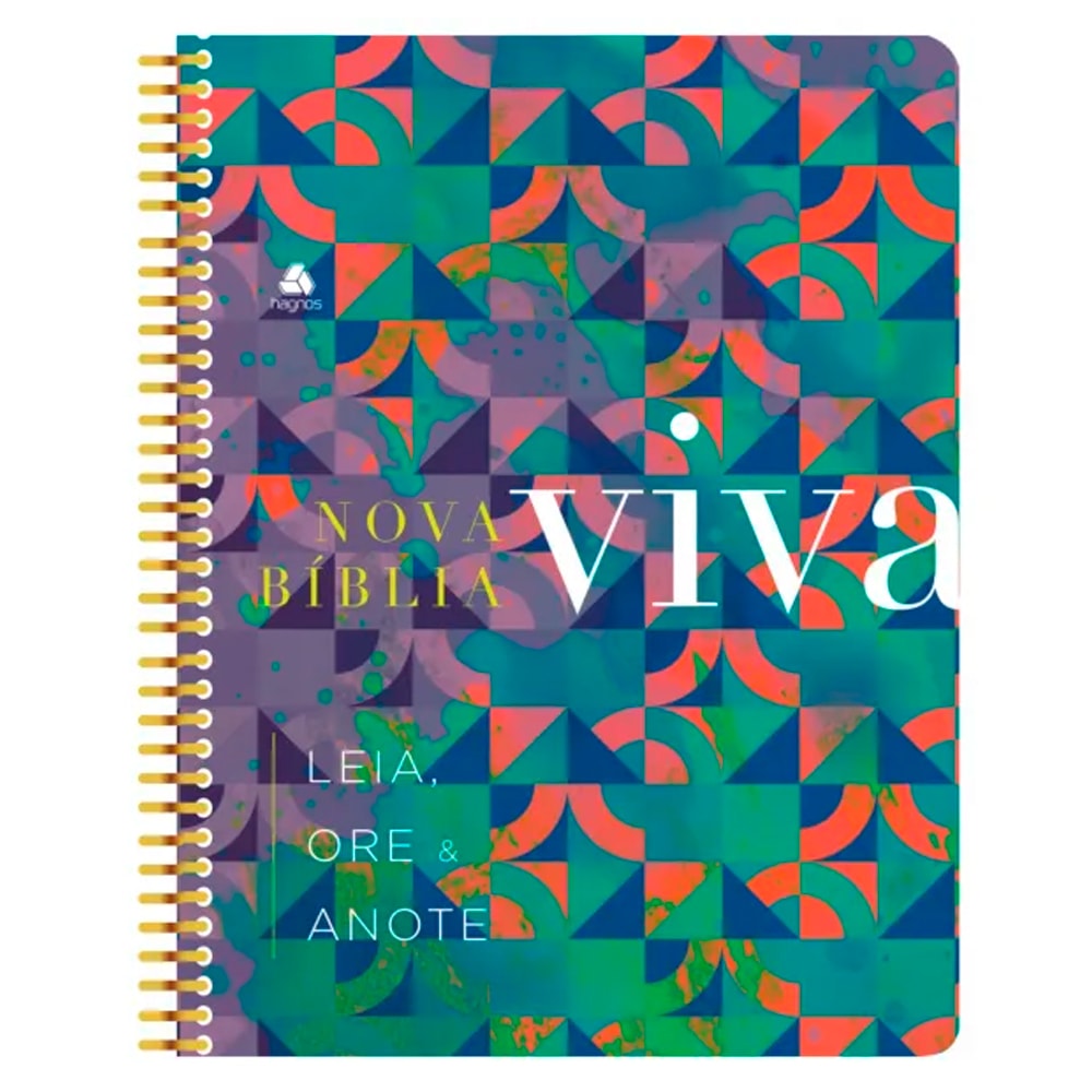 Bíblia Nova Viva NBV, capa dura espiral colorida com padrões geométricos, espaço para anotações. — Plenitude