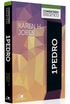 Livro Comentário Exegético 1 Pedro, capa com formas geométricas coloridas em tons de roxo e verde. — Plenitude