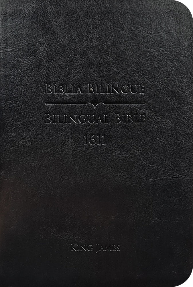 Bíblia Bilíngue King James 1611, capa luxo preta com letras em relevo. — Plenitude