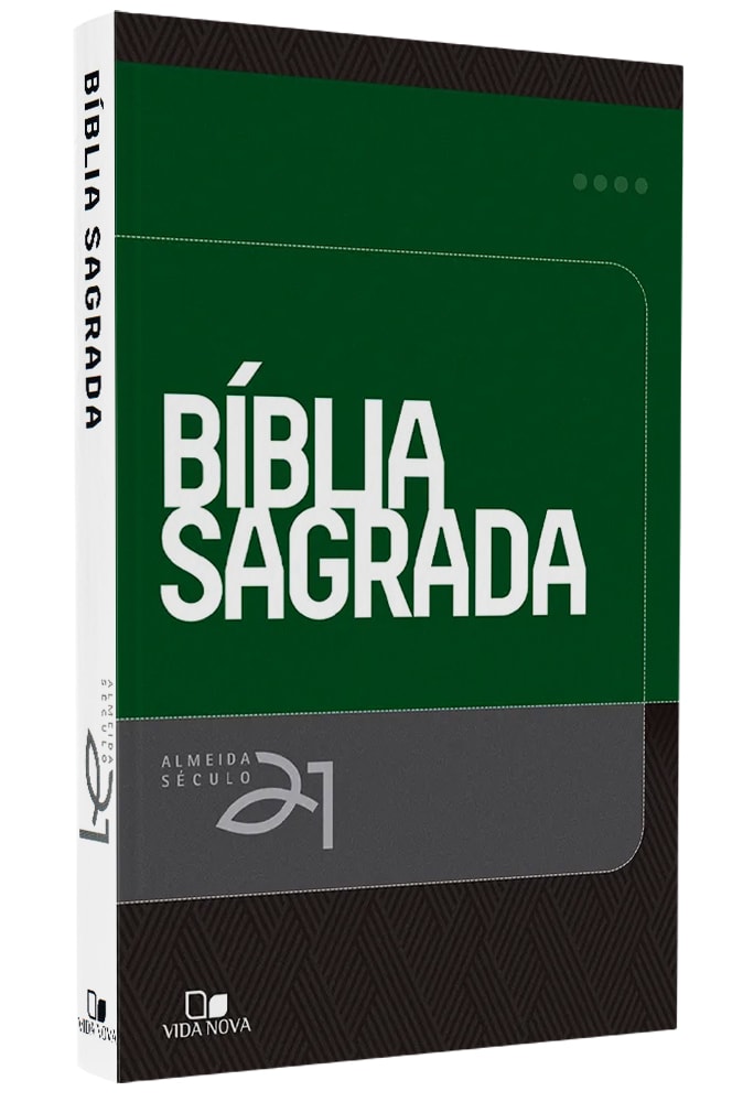 Bíblia Sagrada A21, capa brochura verde e cinza, letra normal, com referências cruzadas. — Plenitude.