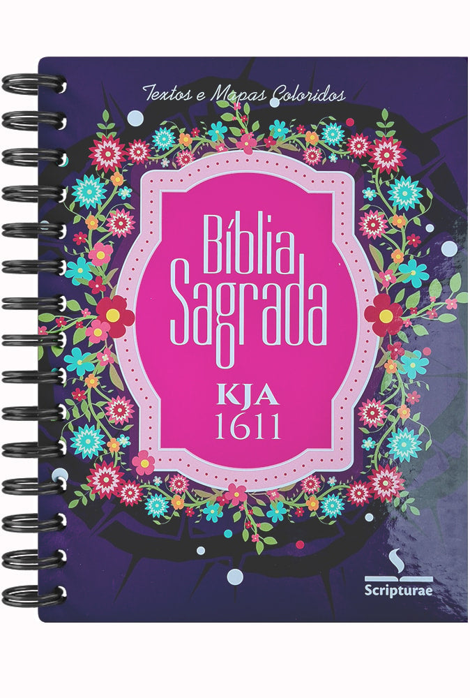 Bíblia Sagrada KJA 1611 | Letra Normal | Capa Dura Espiral Floral Roxa