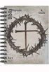 Bíblia Sagrada KJA 1611, capa dura espiral com coroa de espinhos e pregos, fundo bege com texto em relevo. — Plenitude
