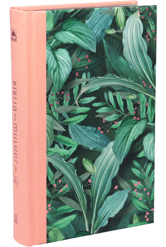 Bíblia Da Mulher De Fé | NVI | Letra Normal | Capa Dura Tecido Rosa e Folhagem