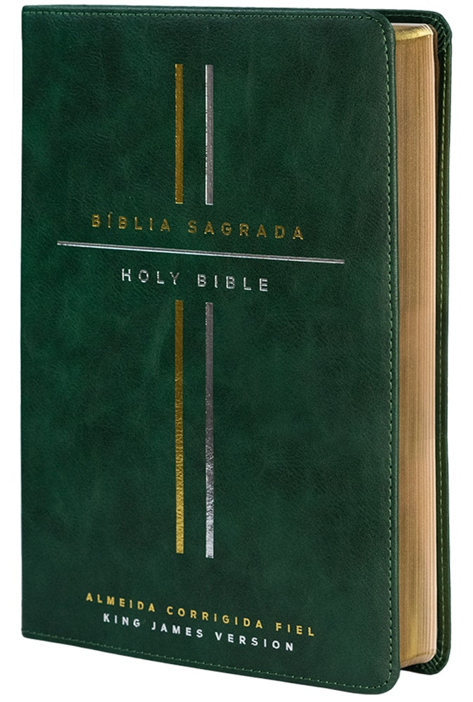 Bíblia Bilíngue | Português e Inglês | ACF | KJV | Leitura Perfeita | Couro Soft Verde