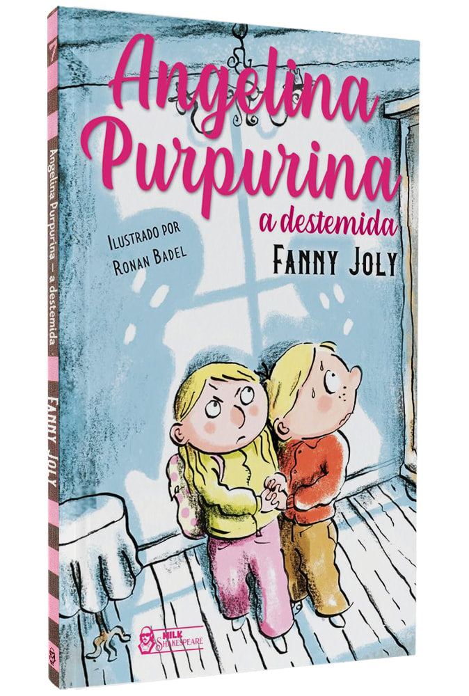 Capa do livro Angelina Purpurina a Destemida, de Fanny Joly, com duas crianças assustadas em um quarto. — Plenitude