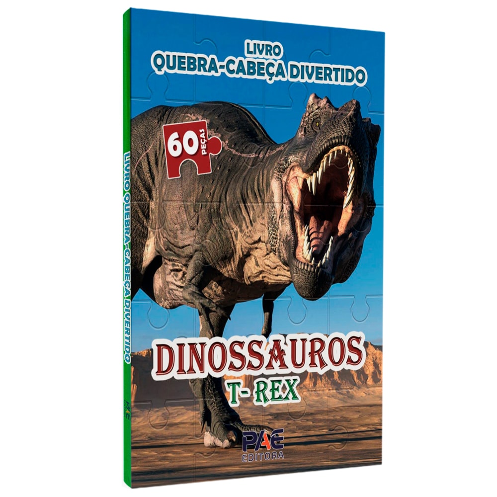 Livro Quebra-Cabeça Divertido Dinossauros T-Rex, capa com um T-Rex cinza. — Plenitude