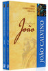 Box de livros "Evangelho Segundo João | Série Comentários Bíblicos" de João Calvino, em tons de amarelo e azul. — Plenitude