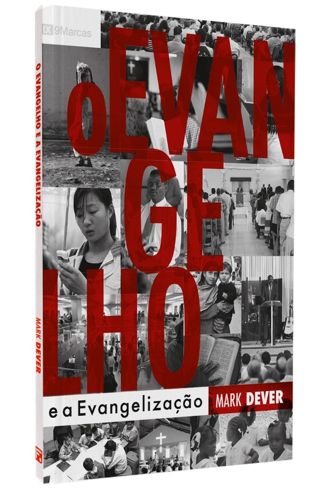 Livro O Evangelho e a Evangelização, capa branca com colagem de fotos em preto e branco e título em vermelho. — Plenitude