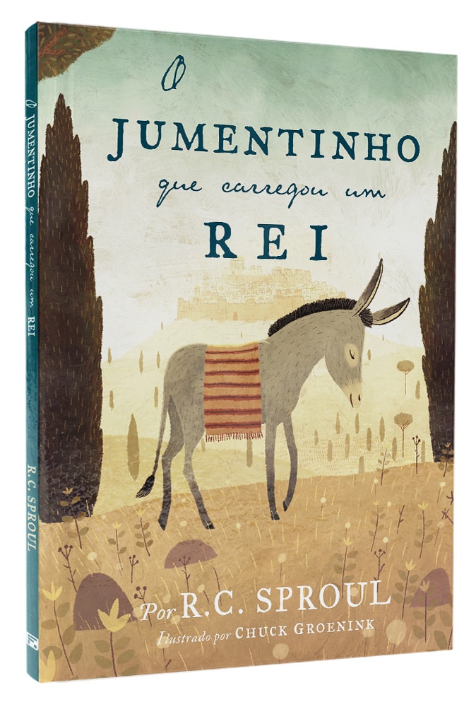 Livro "O Jumentinho que Carregou um Rei" de R. C. Sproul, capa ilustrada com jumentinho em paisagem. — Plenitude