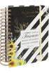 Planner Meu Plano com Deus, Tesouro, Capa Dura Espiral, preto e branco com detalhes florais e frase bíblica. — Plenitude