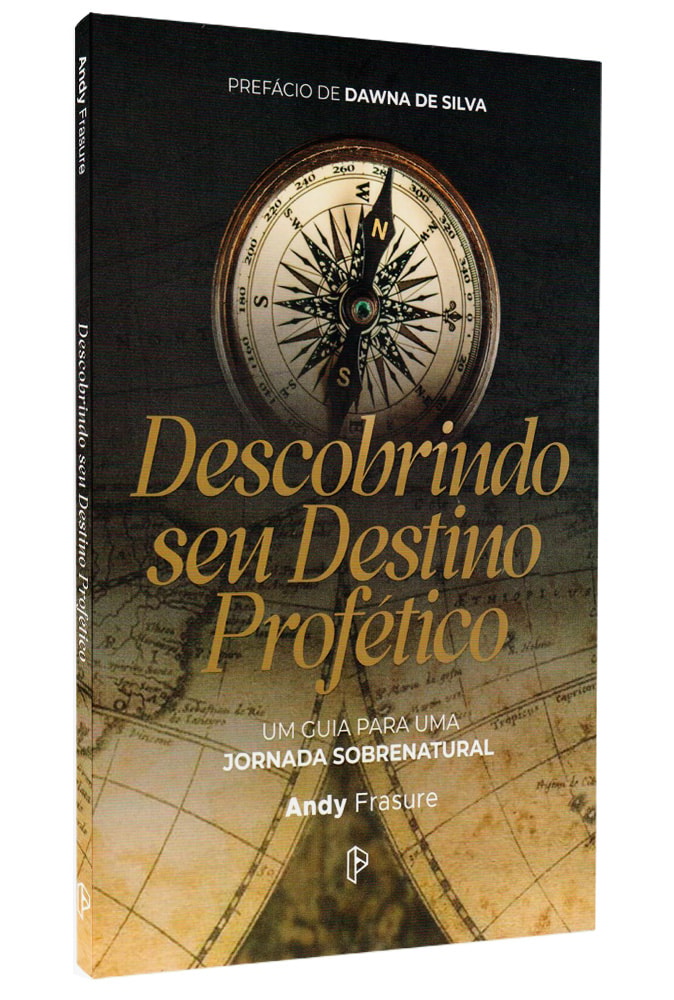 Livro Descobrindo seu Destino Profético, de Andy Frasure, capa preta com bússola. — Plenitude