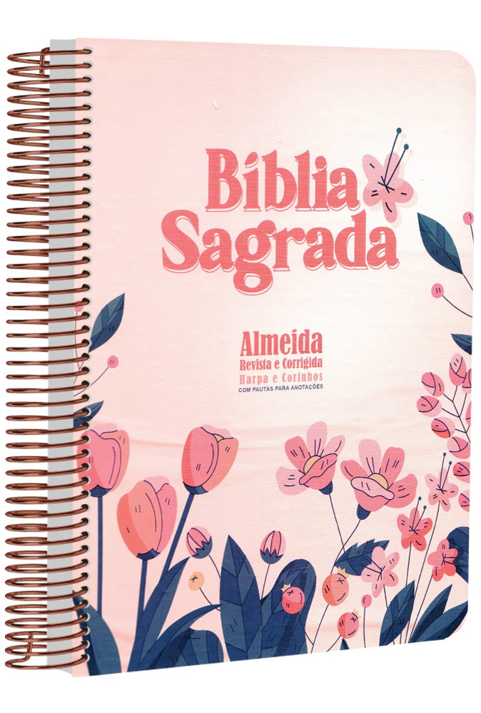 Bíblia com Pautas para Anotações | ARC | Harpa e Corinhos | Letra Normal | Capa Dura Espiral Flores Cartoon