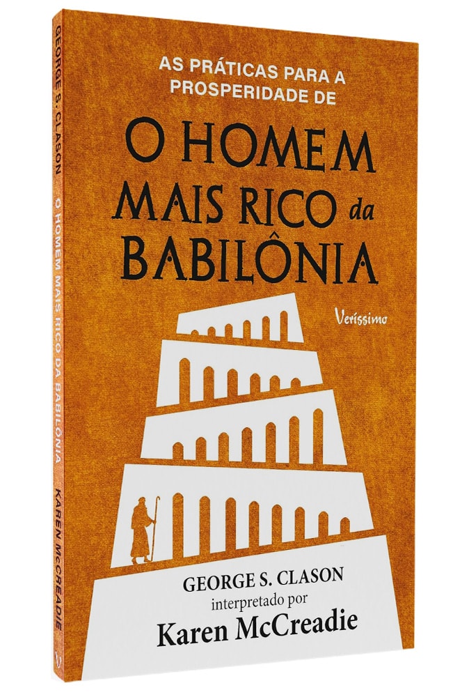 Livro O Homem Mais Rico da Babilônia, de George S. Clason, capa laranja com pirâmide. — Plenitude