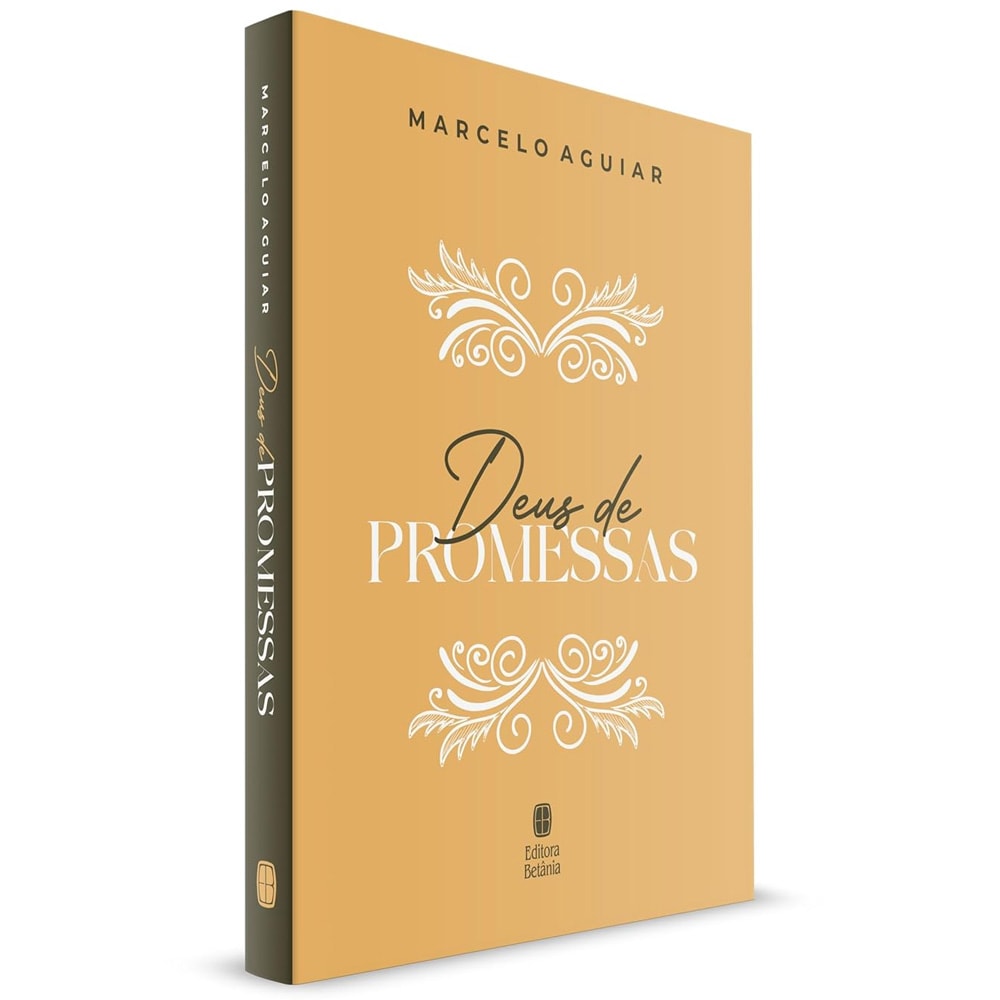 Livro "Deus de Promessas" de Marcelo Aguiar, capa bege com detalhes florais brancos. — Plenitude