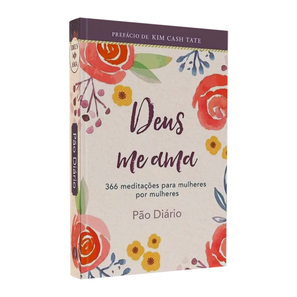 Devocional Deus me Ama Pão Diário, capa branca com flores e folhas coloridas. — Plenitude