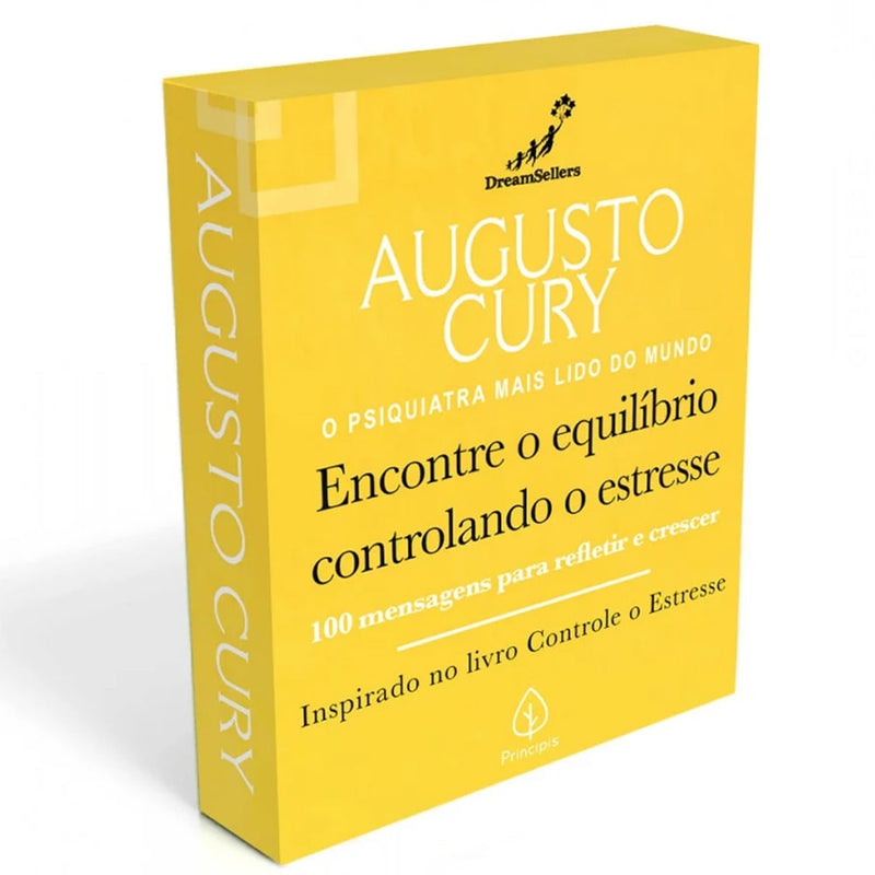 Livro "Encontre o Equilíbrio Controlando o Estresse" de Augusto Cury, capa amarela com título em branco e preto. — Plenitude