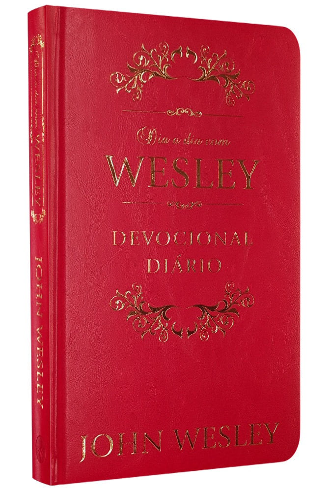 Livro Devocional Dia a Dia com Wesley, John Wesley, capa vermelha com detalhes dourados — Plenitude