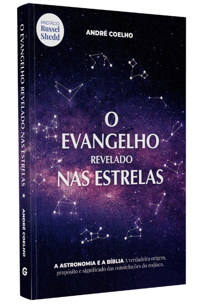 Livro de capa dura, "O Evangelho Revelado nas Estrelas" de André Coelho, com capa preta e constelações. — Plenitude