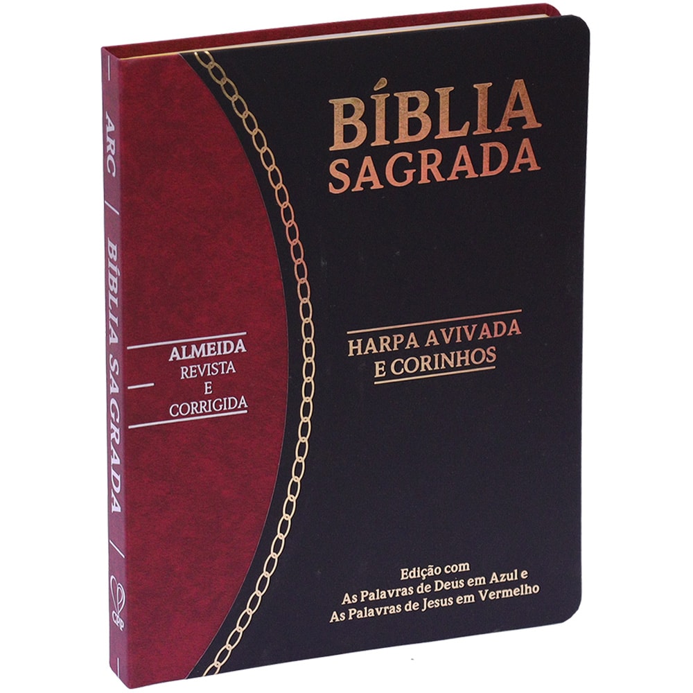 Bíblia Slim ARC, capa semiflexível preta e bordô com detalhes em corrente dourada. — Plenitude
