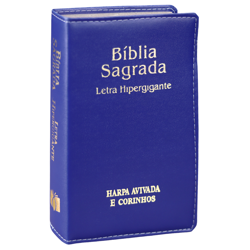 Bíblia Sagrada ARC Letra Hipergigante, capa luxo azul, com Harpa Avivada e Corinhos. — Plenitude