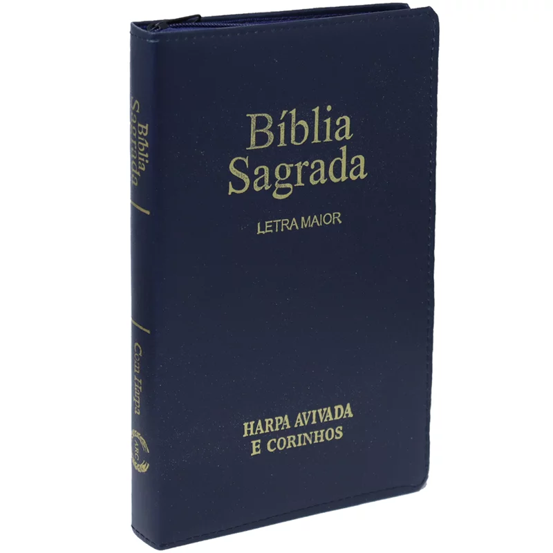 Bíblia Sagrada ARC Letra Maior, capa luxo azul com zíper, Harpa Avivada e Corinhos. — Plenitude