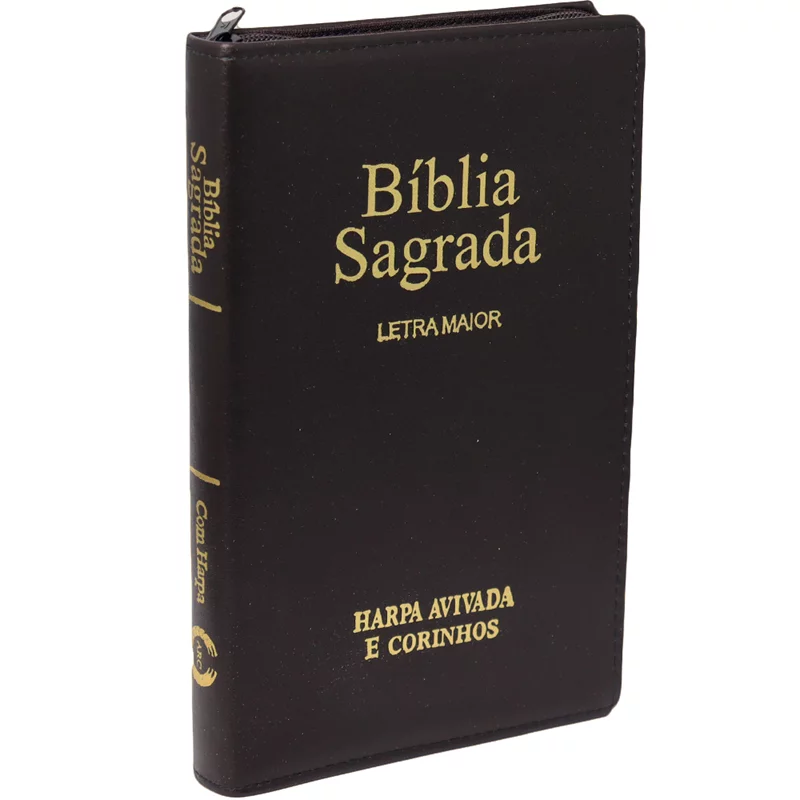 Bíblia Sagrada ARC, letra maior, capa preta de luxo com zíper, Harpa Aviva e Corinhos. — Plenitude