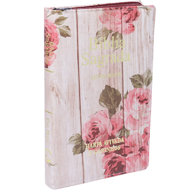 Bíblia Sagrada Slim C/ Zíper | ARC | Letra Maior | Capa Luxo Floral Vermelho