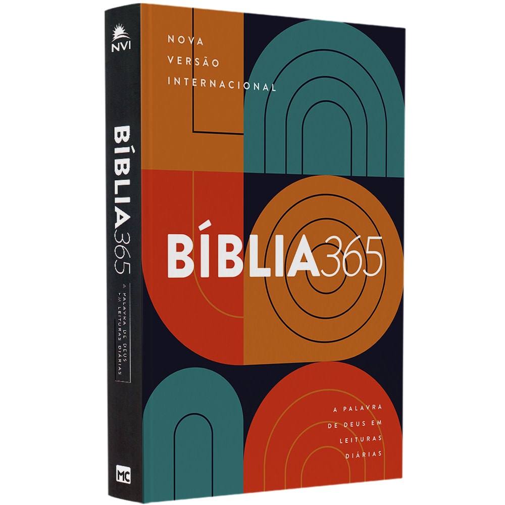 Bíblia 365 NVI, capa brochura minimalista com blocos de cores e arcos, ideal para leituras diárias. — Plenitude