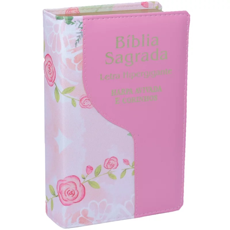 Bíblia Sagrada ARC Letra Hipergigante, capa luxo bicolor rosa com estampa floral. — Plenitude