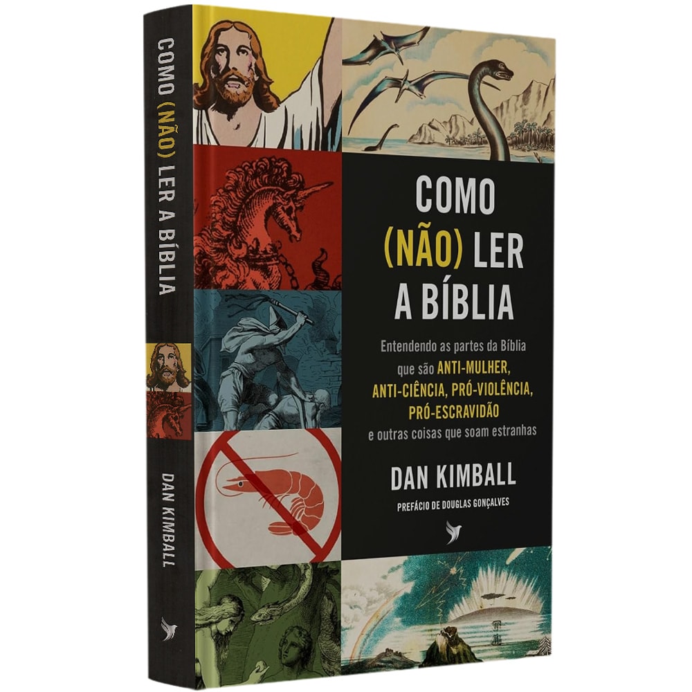 Livro Como (Não) Ler a Bíblia, capa preta com ilustrações diversas e coloridas. — Plenitude