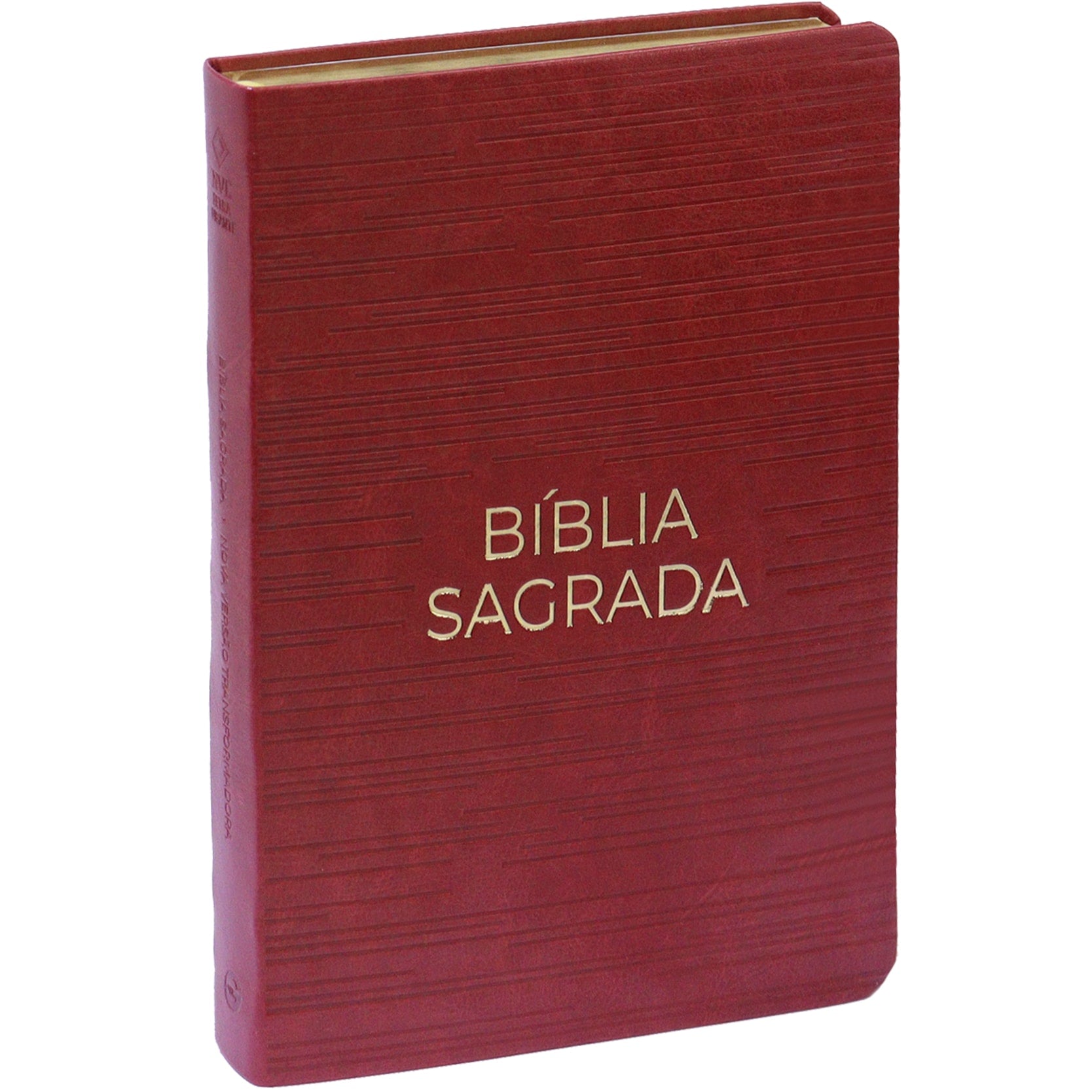 Bíblia Sagrada NVT, Letra Gigante, capa luxo vermelha com detalhes em dourado e textura horizontal. — Plenitude