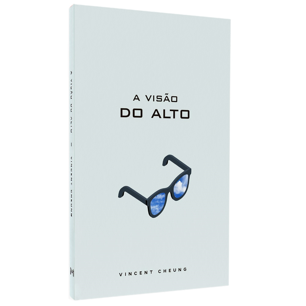 Livro A Visão do Alto, de Vicent Cheung, capa branca com desenho de óculos refletindo o céu. — Plenitude