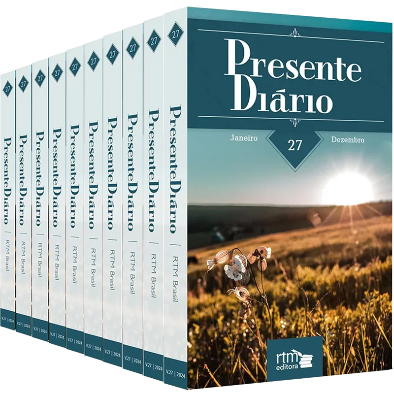 Kit de 10 Livros Devocional Presente Diário Mini, Vol 27, Capa Brochura. Capa com paisagem ao nascer do sol. — Plenitude