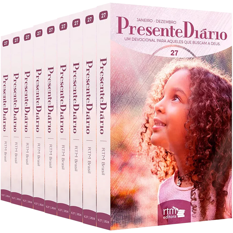 Kit 10 Livros Devocional Presente Diário Vol 27, capa brochura com menina, em fila. — Plenitude