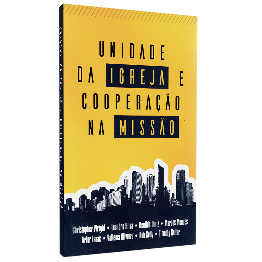 Livro Unidade da Igreja e Cooperação na Missão, capa amarela com skyline de cidade. — Plenitude