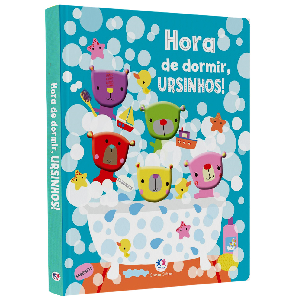 Livro infantil "Hora de Dormir, Ursinhos!" da Ciranda Cultural, capa azul com ursinhos tomando banho. — Plenitude