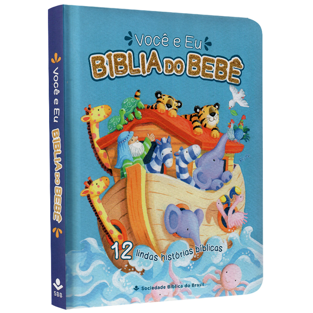 Bíblia do Bebê "Você e Eu", capa dura azul com ilustração da Arca de Noé e animais. — Plenitude