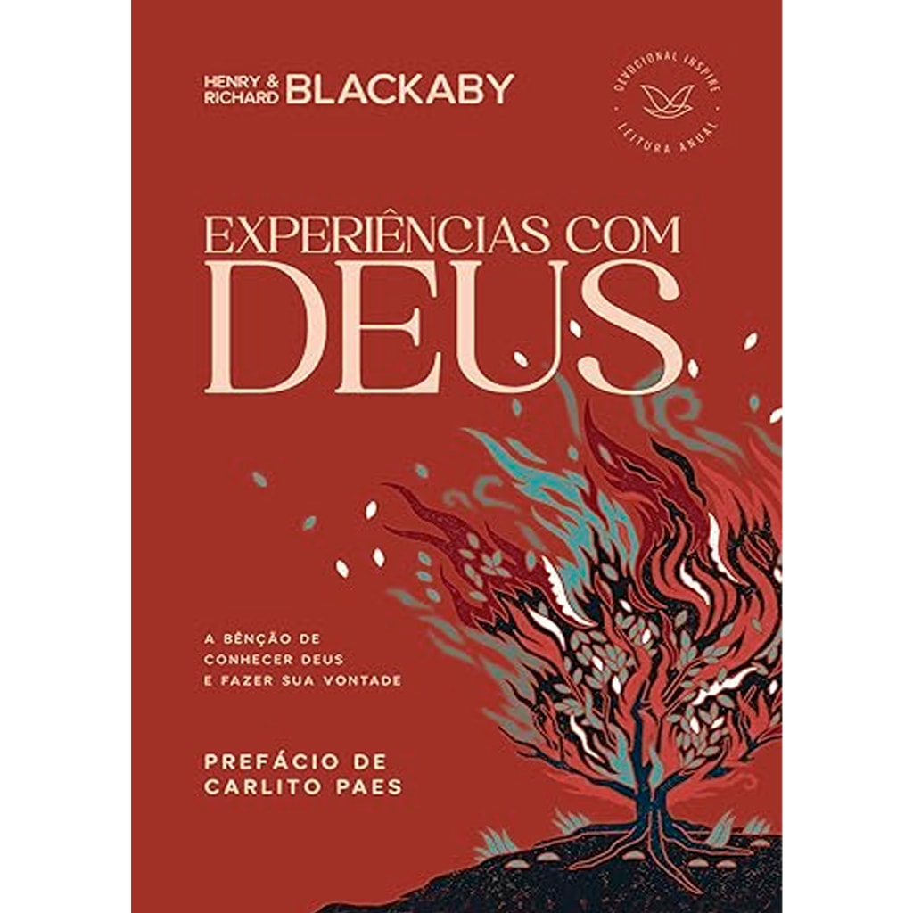 Livro Devocional Experiências com Deus, capa vermelha com árvore em chamas. — Plenitude