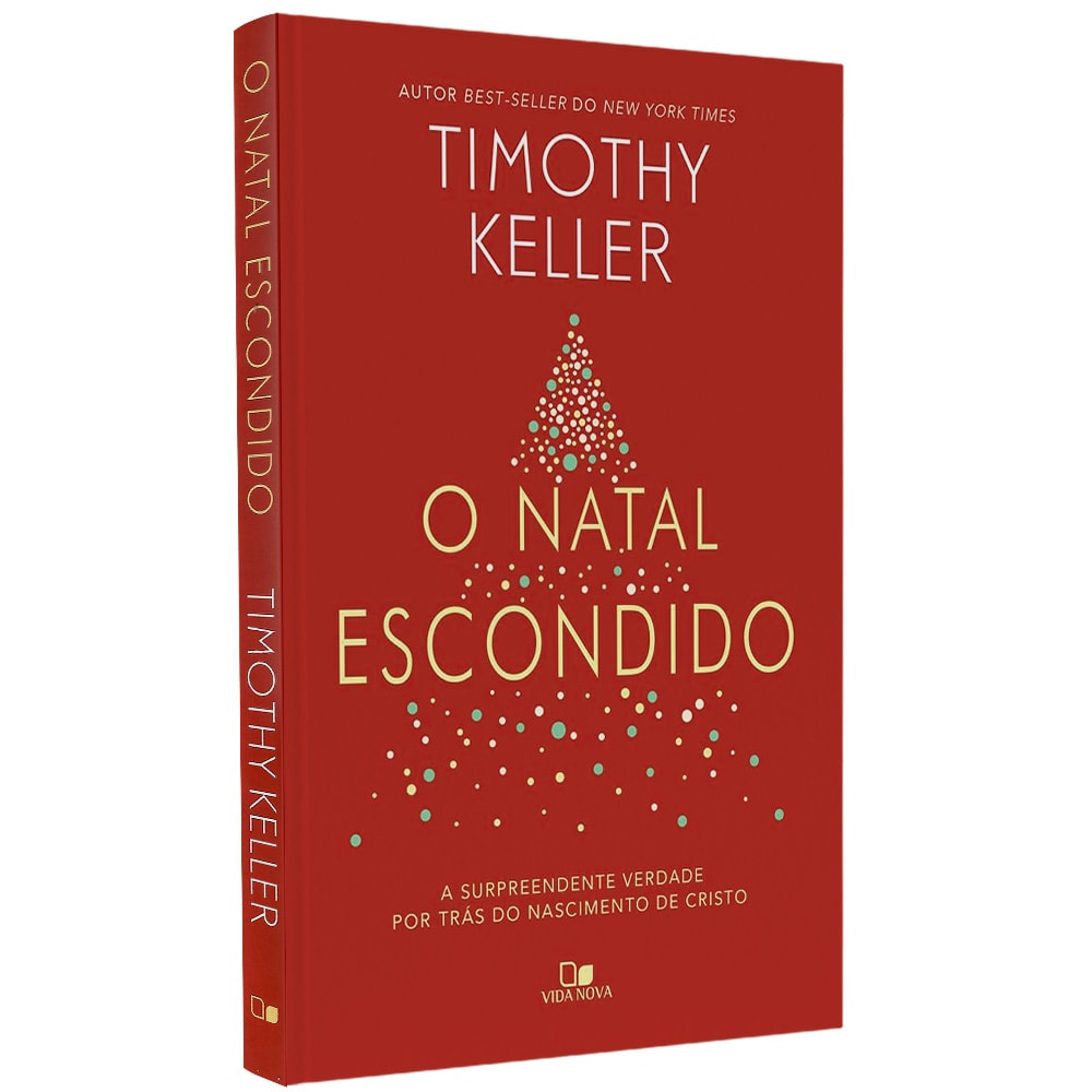 Livro O Natal Escondido de Timothy Keller, capa vermelha com árvore de Natal pontilhada. — Plenitude