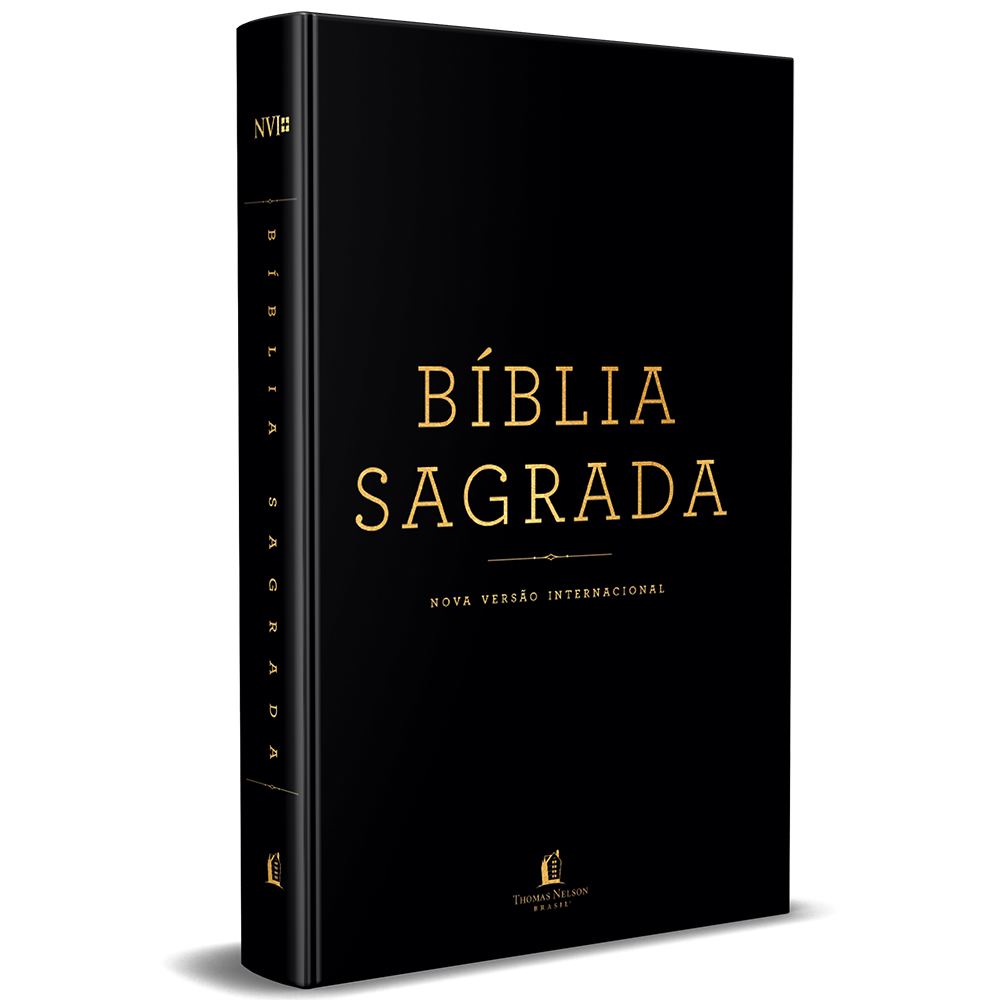 Bíblia Sagrada NVI capa dura preta com letras douradas, edição Nova Versão Internacional. — Plenitude