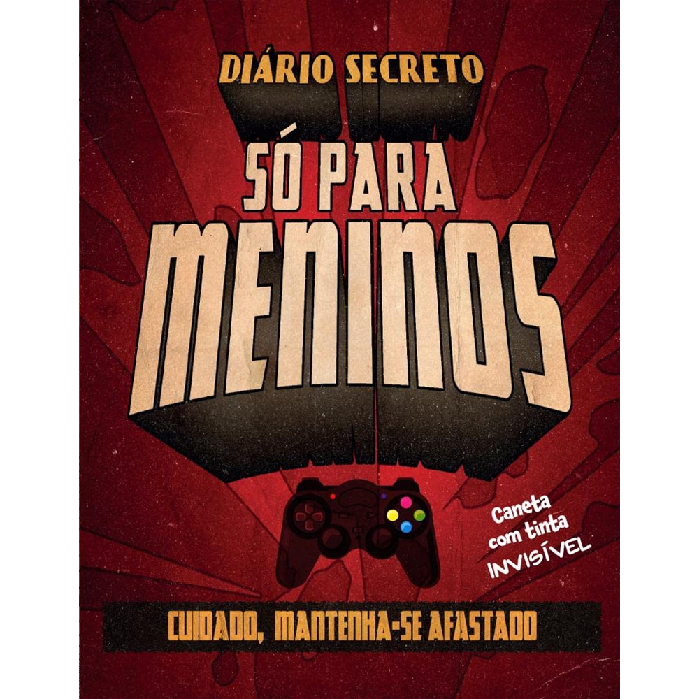 Livro Diário Secreto Só Para Meninos, capa vermelha com controle de videogame e letras douradas. — Plenitude