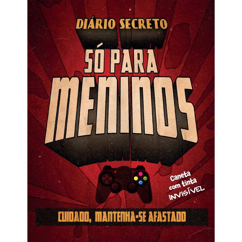 Livro Diário Secreto Só Para Meninos, capa vermelha com controle de videogame e letras douradas. — Plenitude