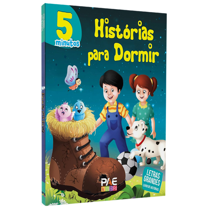Livro Histórias para Dormir, capa azul com ilustrações de crianças e animais, letras grandes. — Plenitude