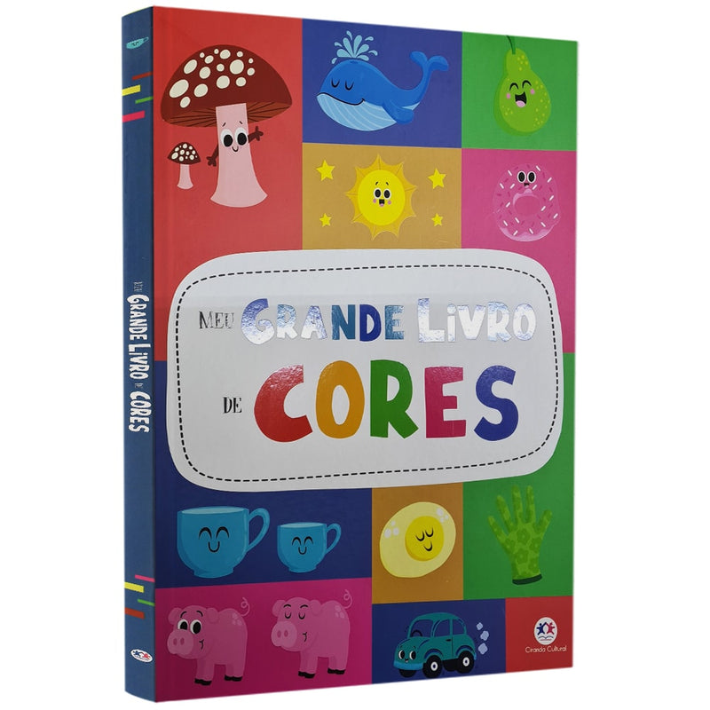 Livro cartonado Meu Grande Livro de Cores, capa colorida com ilustrações de objetos e animais. — Plenitude