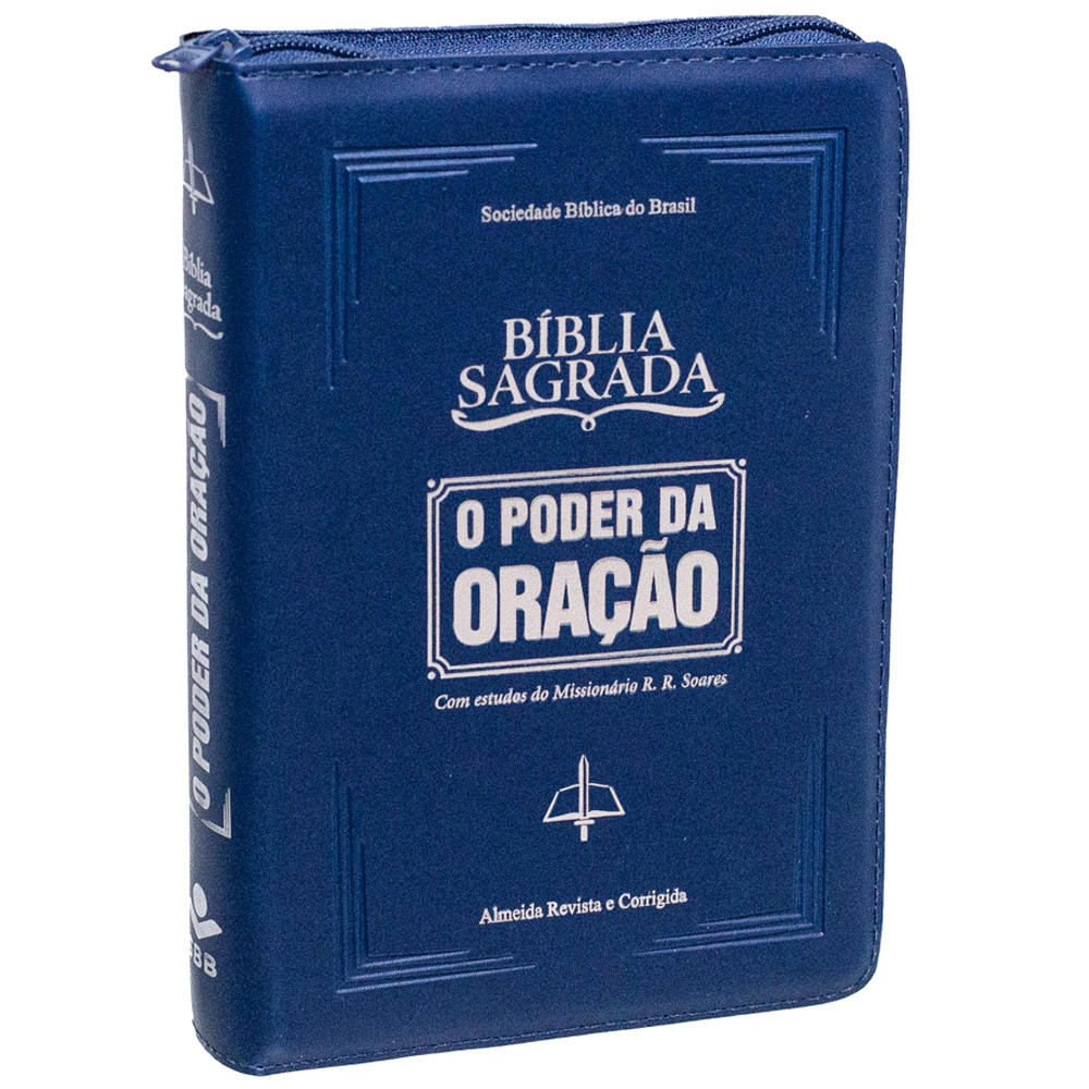 Bíblia Sagrada "O Poder da Oração" ARC, capa azul semiluxo com zíper, letra normal. — Plenitude
