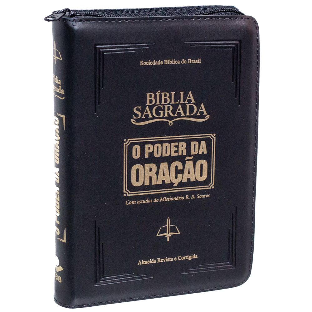 Bíblia Sagrada O Poder da Oração ARC preta com zíper e estudos do Missionário R. R. Soares. — Plenitude