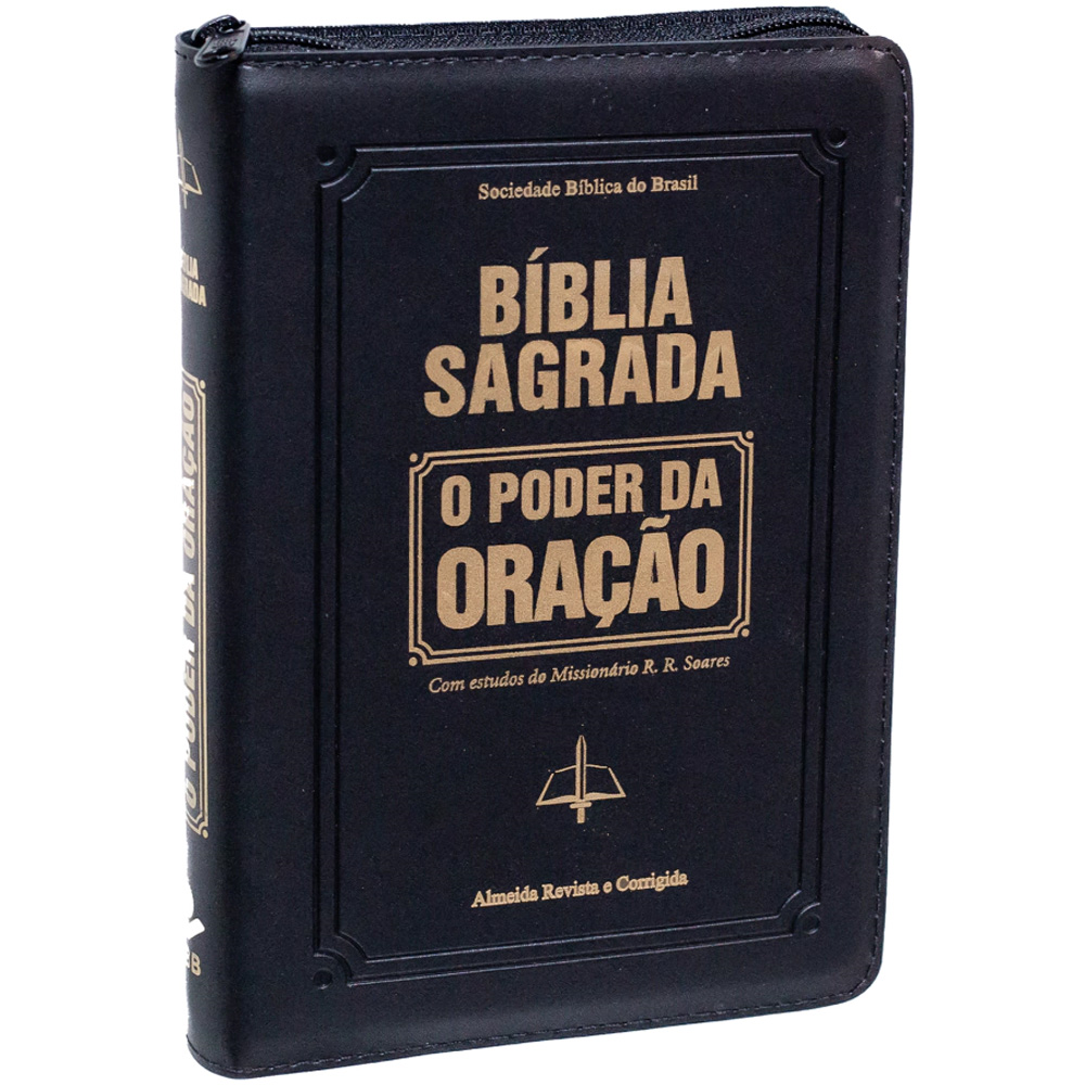 Bíblia Sagrada O Poder da Oração ARC Letra Grande, capa semi luxo preta com zíper, sem borda — Plenitude.