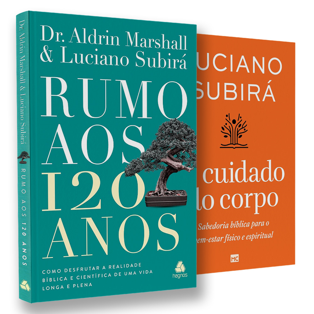 Kit de Livros Luciano Subirá: "Rumo Aos 120 Anos" verde e "O Cuidado do Corpo" laranja. — Plenitude